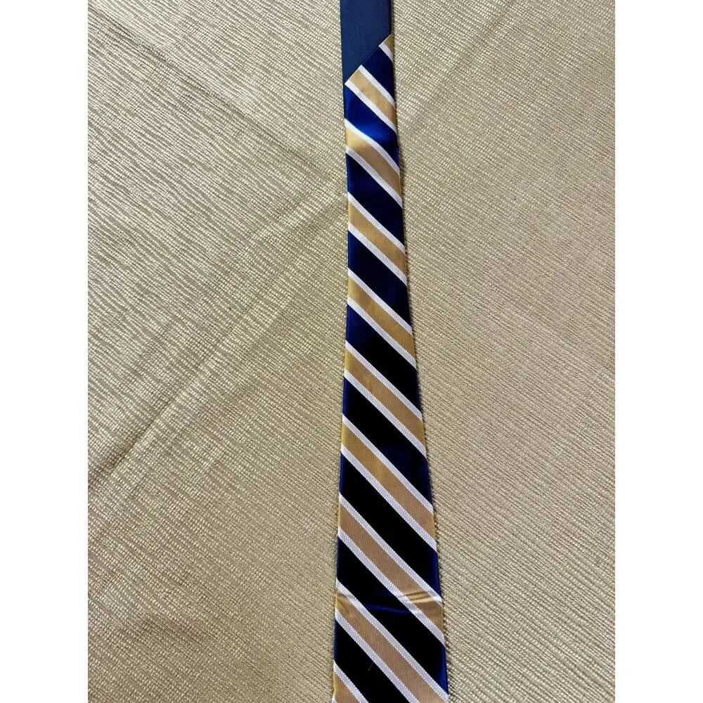 Tommy Hilfiger Men’s Tie NWT Navy Gold White Striped Necktie 57” Classic